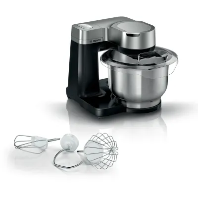 Bosch Küchenmaschine MUMS2VM00 | 900 Watt | 7 Stufen | 3,8l Edelstahlschüssel | Patisserie-Set | Schwarz/Silber