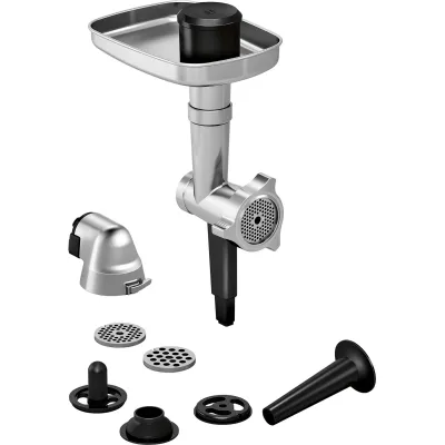 Bosch Fleischwolf MUZ9HA1 für OptiMUM Küchenmaschine | Edelstahl | Wurststopfer & Kebbevorsatz | silber-schwarz