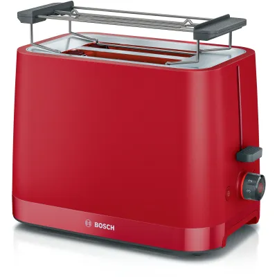 Bosch Toaster TAT3M124 | 2-Scheiben | 950 Watt | Brötchenaufsatz abnehmbar | Auftaufunktion | High-Lift | rot