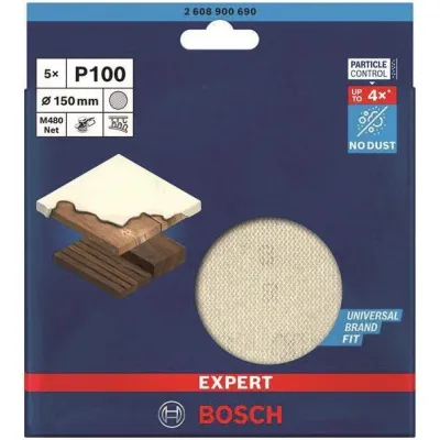Bosch Schleifscheibe M480 2608900690 | Netzschleifpapier 150mm K100 | für Holz & Farbe | 5 Stück | Klettbefestigung