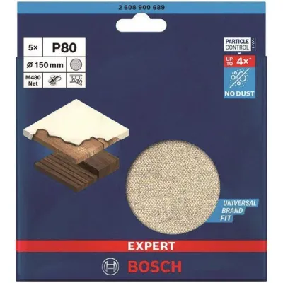 Bosch Netzschleifscheibe M480 2608900689 | Schleifpapier Ø150mm K80 | 5 Stück | für Holz & Farbe | Klett