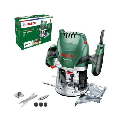 Bosch Oberfräse POF 1200 AE 060326A100 | 1200W | 230V | 11.000–28.000 U/min | 55mm Hub | Staubabsaugung | Grün