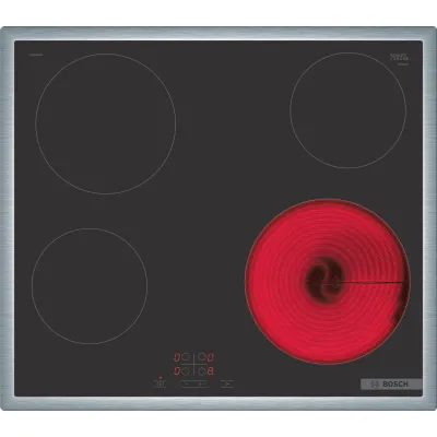 Bosch Glaskeramik-Kochfeld PKE645BA2E | 60cm autarkes Einbaukochfeld | 4 Kochzonen | TouchSelect | Edelstahlrahmen