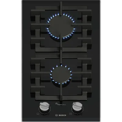 Bosch Gas-Kochfeld PRB3A6I40 | Domino 2 Kochzonen autark | 30cm Glaskeramik | Aluminiumrahmen | FlameSelect | Schwarz