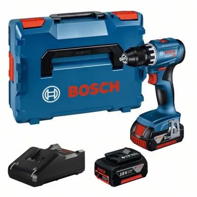 Bosch Akku-Bohrschrauber GSR 18V-45 | 18V 2x 3,0Ah Li-Ion | 45 Nm | Metallbohrfutter | Schnellladegerät | L-BOXX