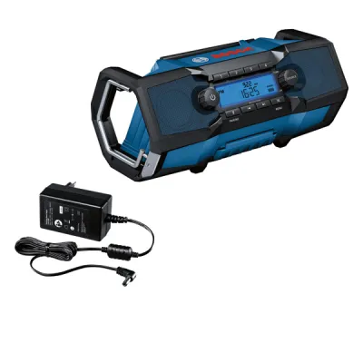 Bosch Professional Baustellenradio GPB 18V-2 C | Akku & Netzbetrieb | Bluetooth, FM, AUX | 15W | IP54 | Blau