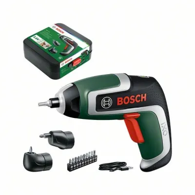 Bosch Akku-Schrauber IXO 7 Set 06039E0001 | 3,6V 2,0Ah Li-Ion | 5,5Nm | Winkel- & Exzenter-Aufsatz | inkl. Bitset