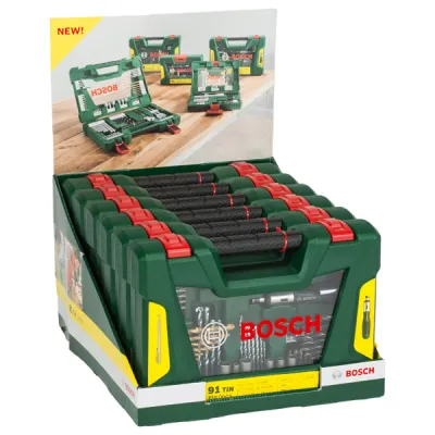 Bosch Werkzeugset V-Line Box 2607017311 | 91-teilig | Bohrer Bit-Set | HSS-TiN Metall Stein Holz | Koffer | grün