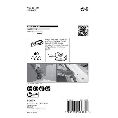 Bosch Segmentsägeblatt ACZ85RD4 2608900034 | Diamant | Starlock | Ø 85 mm | Fugenmörtel, Fliesen, Kunststoff | Schwarz