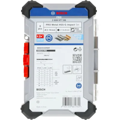 Bosch HSS-Spiralbohrer-Set 2608577146 | Impact Control Metallbohrer 8-tlg. | Ø 2–10 mm | Sechskantschaft | Kunststoffbox