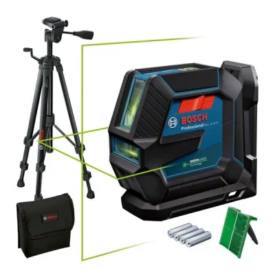 Bosch Professional Linienlaser GLL 2-15 G | Kreuzlinienlaser | grüner Laser | 15 m Reichweite | Stativ