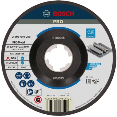 Bosch Schruppscheibe 2608619259 | X-LOCK 125 mm x 6 mm | gekröpft | für Metall | Aluminiumoxid | Bohrung 22,23 mm