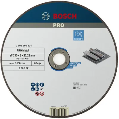 Bosch Trennscheibe 2608600324 | 230 mm x 3 mm | Metall schneiden | Aluminiumoxid | 22,23 mm Bohrung | Expert for Metal