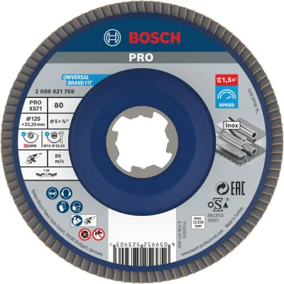 Bosch X-LOCK Fächerschleifscheibe X571 125 mm | K80 | Metall | Zirkonoxid | Schleifen | 22,23 mm Bohrung