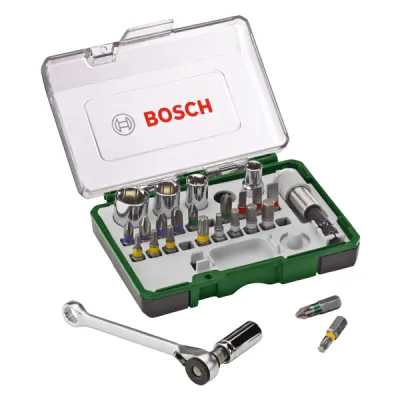 Bosch Schrauberbit- & Ratschen-Set 27-tlg. | PH, PZ, Torx, Hex, Schlitz | magnetischer Halter | Steckschlüssel | Box