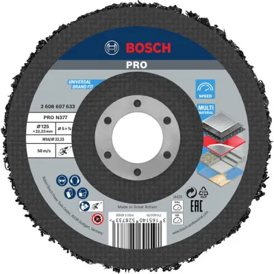 Bosch Reinigungsscheibe N377 | 125mm x 22,23mm | Winkelschleifer | Siliziumkarbid | Metall | schwarz