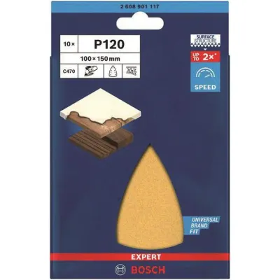 Bosch Schleifblatt EXPERT C470 100x150mm | K120 | 7 Löcher | Klett | Multischleifer Holz | 10 Stück | Gelb