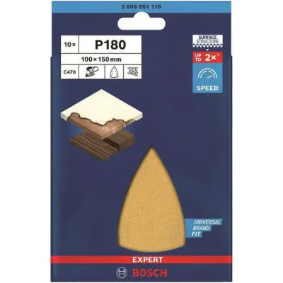 Bosch Schleifblatt C470 100x150mm K180 | Dreieck | für Farbe & Holz | 10 Stück | Klett | Lochung