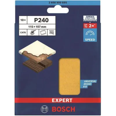 Bosch Schleifblatt C470 2608900895 | 115x107mm | K240 | für Holz & Farbe | Klett | Staubabsaugung | 10 Stück