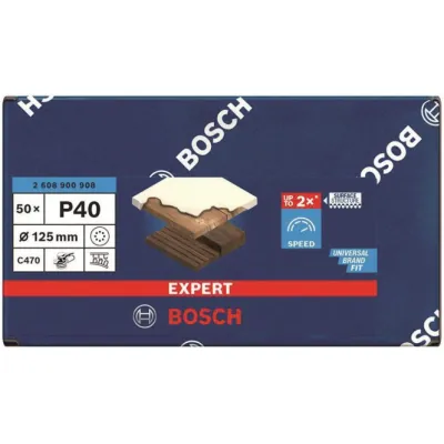 Bosch Schleifpapier Scheibe C470 2608900908 | Ø125mm K40 | 50 Stück | Klett | Lochung | für Holz & Farbe | EXPERT Serie
