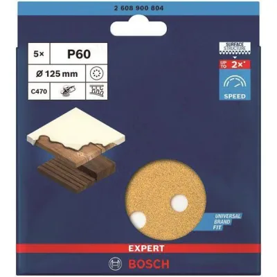 Bosch Schleifpapier Scheibe C470 2608900804 | 125 mm | K60 | Klett | 5 Stück | für Holz & Farbe | Lochung Staubabsaugung