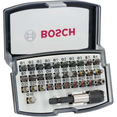 Bosch Schrauber-Bit-Set 32-tlg. 2607017319 | PH PZ Schlitz Torx Hex | Magnethalter | Farbcodiert | Box