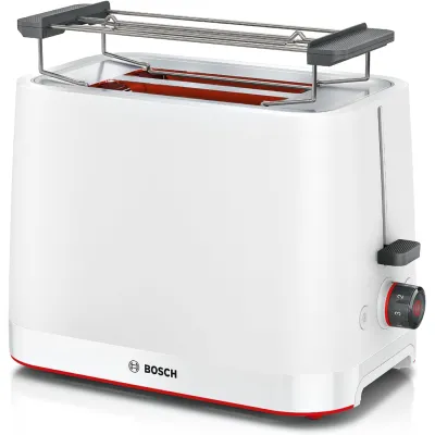Bosch Toaster TAT3M121 | 2-Scheiben-Toaster | klappbarer Brötchenaufsatz | Auftau- & Aufwärmfunktion | 950W | weiß