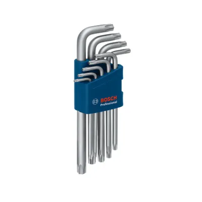 Bosch Torx Winkelschlüsselsatz 1600A01TH4 | 9-teilig | gehärteter S2-Stahl | Größen T10-T50 | extra lang