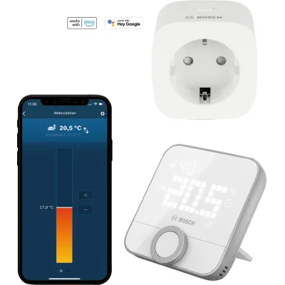 Bosch Einzelraumregelung Erweiterungsset 7739623522 | Raumthermostat II | Zwischenstecker | Smart Home Elektroheizung