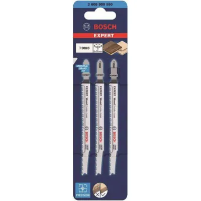 Bosch Stichsägeblatt T308B 2608900550 | Holz | 117mm | 3 Stück | Wood 2-side Clean | ausrissfrei | Hartstahl | Weiß