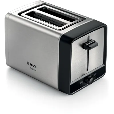 Bosch Toaster 2-Scheiben TAT5P420DE | Edelstahl/Schwarz | Brötchenaufsatz | Auftaufunktion | 970 Watt | High-Lift