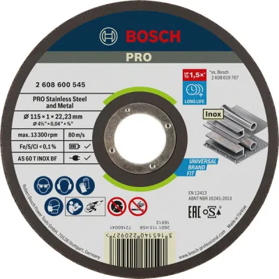 Bosch Trennscheibe 2608600545 | Expert for Inox Rapido | 115 mm x 1,0 mm | Edelstahl & Metall | gerade | AS 60 T INOX BF