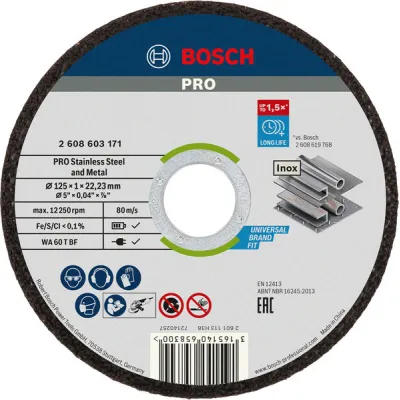 Bosch Trennscheibe 125 mm x 1,0 mm | Inox Edelstahl | 10 Stück | Winkelschleifer | Dose