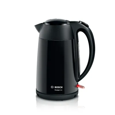 Bosch Wasserkocher TWK3P423 DesignLine | 1,7 l | 2400 W | Edelstahl | kabellos 360° | entnehmbarer Kalkfilter | schwarz