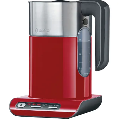 Bosch Wasserkocher Styline TWK8614P | 1,5 l | 2400 W | Temperaturwahl | Warmhaltefunktion | Edelstahl/Kunststoff | rot