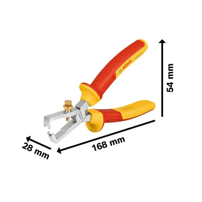 Bosch VDE Abisolierzange 160 mm | 1000V geprüft | einstellbar | Chrom-Vanadium-Stahl | isolierter Softgriff
