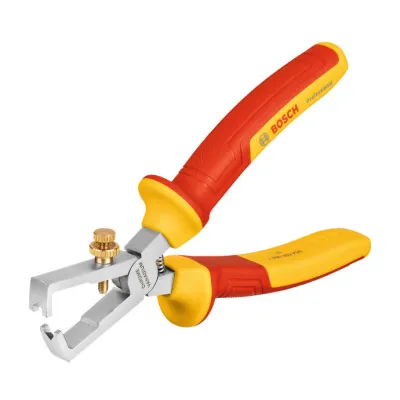 Bosch VDE Abisolierzange 160 mm | 1000V geprüft | einstellbar | Chrom-Vanadium-Stahl | isolierter Softgriff
