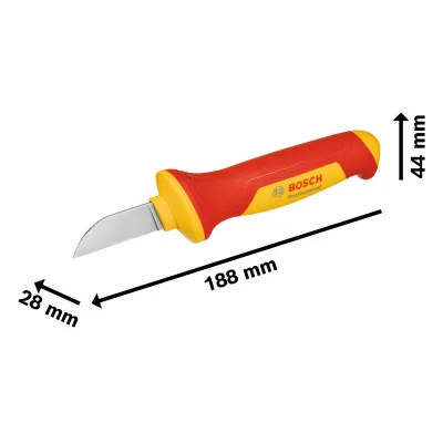 Bosch VDE Kabelmesser 1600A02NF5 | Kabelmesser 1000V isoliert | Edelstahlklinge 51,6mm gerade | Softgrip rot/gelb
