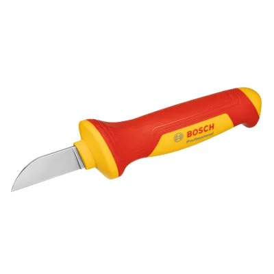 Bosch VDE Kabelmesser 1600A02NF5 | Kabelmesser 1000V isoliert | Edelstahlklinge 51,6mm gerade | Softgrip rot/gelb