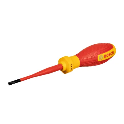Bosch Professional VDE Schraubendreher SL 3,5 | Schlitz 3,5x0,6x75 mm | isoliert 1000V | ergonomisch | rot/gelb