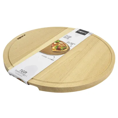 BOSKA Pizzabrett Amigo L 320537 | Pizzabrett rund 34 cm | Buchenholz Servierbrett mit Saftrinne | braun