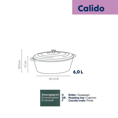 kela Bräter Gusseisen CALIDO 12902 | oval | 6L | Induktion & Backofen 300°C | emailliert | 33x26x12 cm | smaragdgrün