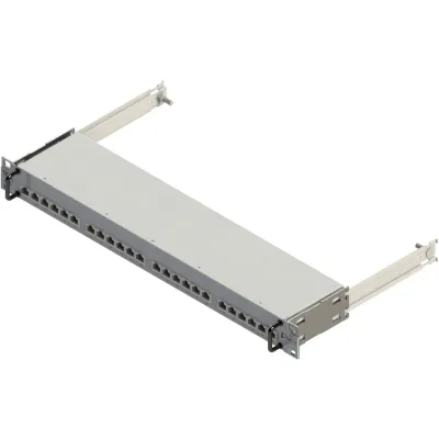 Leviton Patchpanel AC6PNLF240K8MSL | 19" 1HE Ausziehbar | 24-Port RJ45 | Cat.6A geschirmt | Kabelmanagement | grau