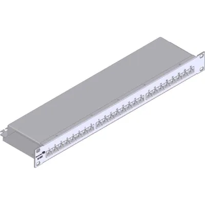 Leviton Patchpanel BSCPNLF240K8M | 24 Port RJ45 | Cat.6 geschirmt | 1HE 19 Zoll | LSA Anschluss | RAL 7035 Grau