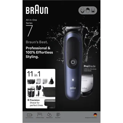 Braun Bart- und Haarschneider Series 7 AIO7540 | 11-in-1 Trimmer | AutoSense | 1-21mm | Akku | deep blue/black