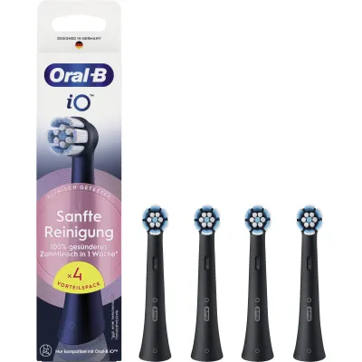 Oral-B Aufsteckbürsten iO Sanfte Reinigung 194631 | 4er Pack | Ersatzbürsten | passend für iO Serie | schwarz