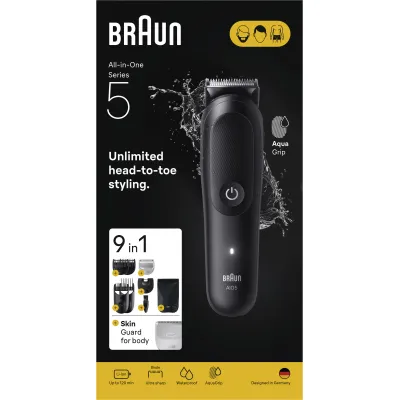 Braun Bart-/Haarschneider Series 5 AIO5540 | 9-in-1 Groomingset | Akku | 1-21mm | abwaschbar | Körper- & Nasentrimmer