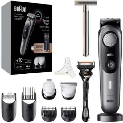 Braun Bartschneider BT9420+KCG | Barttrimmer Herren | 6 Aufsätze | ProBlade | AutoSense | Akku | 180 Min | wasserdicht