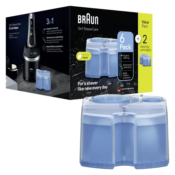 Braun Nachfüllkartuschen CCR 6+2 | Rasierer Reinigungskartuschen | 3in1 ShaverCare | 8er Pack | für SmartCare Center
