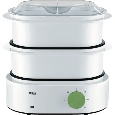 Braun Dampfgarer FS 3000 TributeCollection | 850 W | 2 Dampfkörbe | BPA-frei | Schnelldampffunktion | Timer | Weiß-Grün
